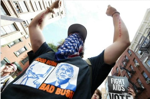 Protester outside the 2004 Republican National Convention in New York